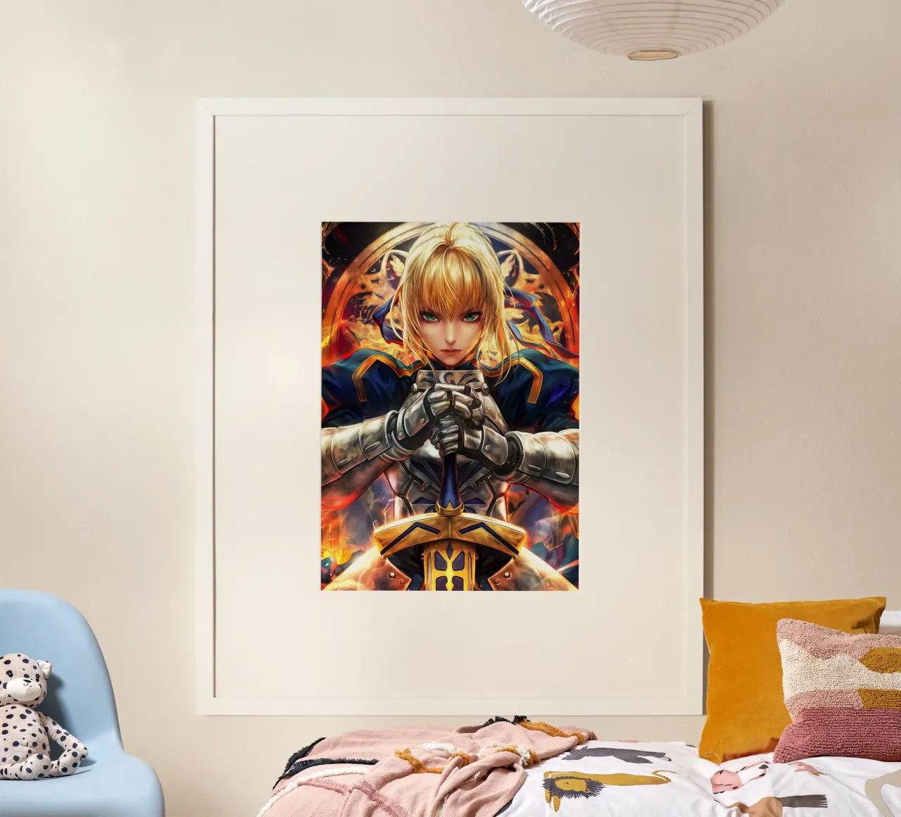 Saber Excalibur Morgan Knight Fate Serie Anime poster con telaio in alluminio da Stellar Creative