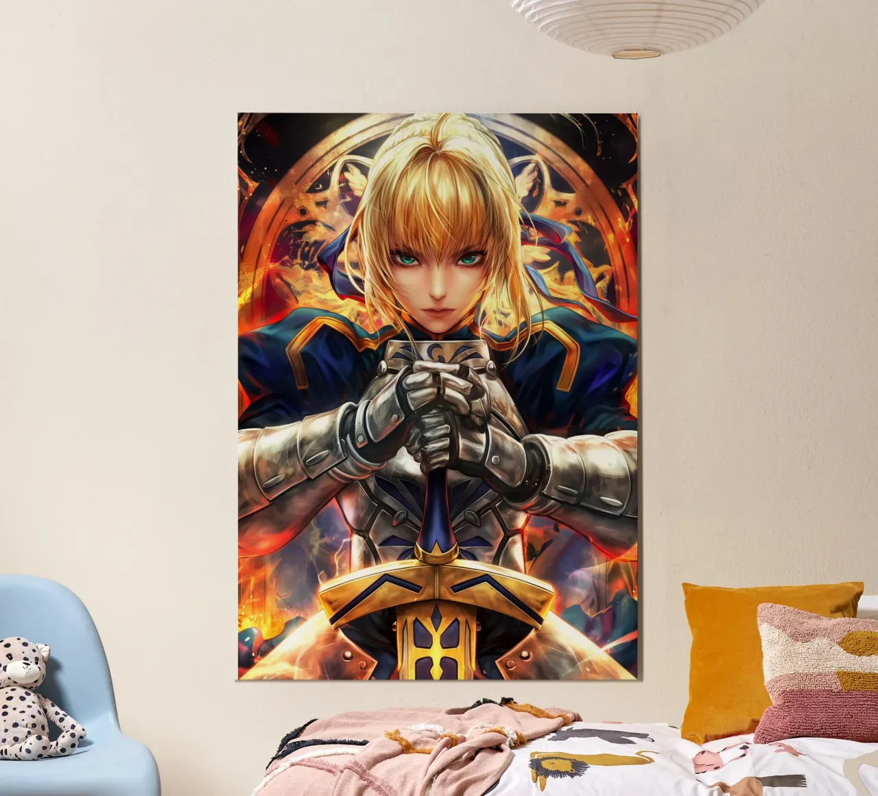 Saber Excalibur Morgan Knight Fate Serie Anime poster con telaio in alluminio da Stellar Creative