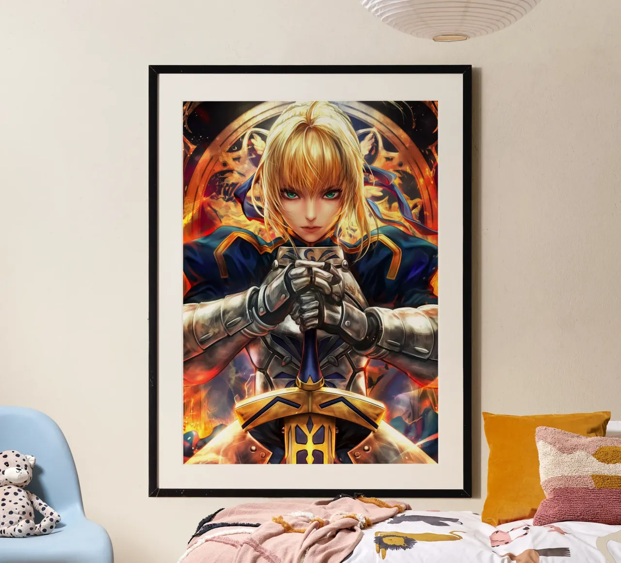 Saber Excalibur Morgan Knight Fate Serie Anime poster con telaio in alluminio da Stellar Creative