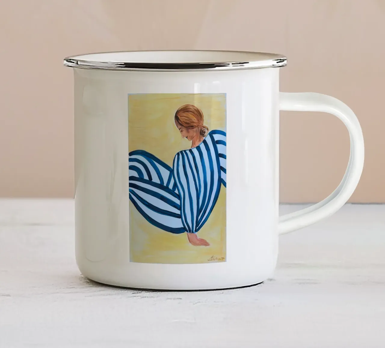 Donna sulla spiaggia tazza in smalto da Kunst.der.Amelie