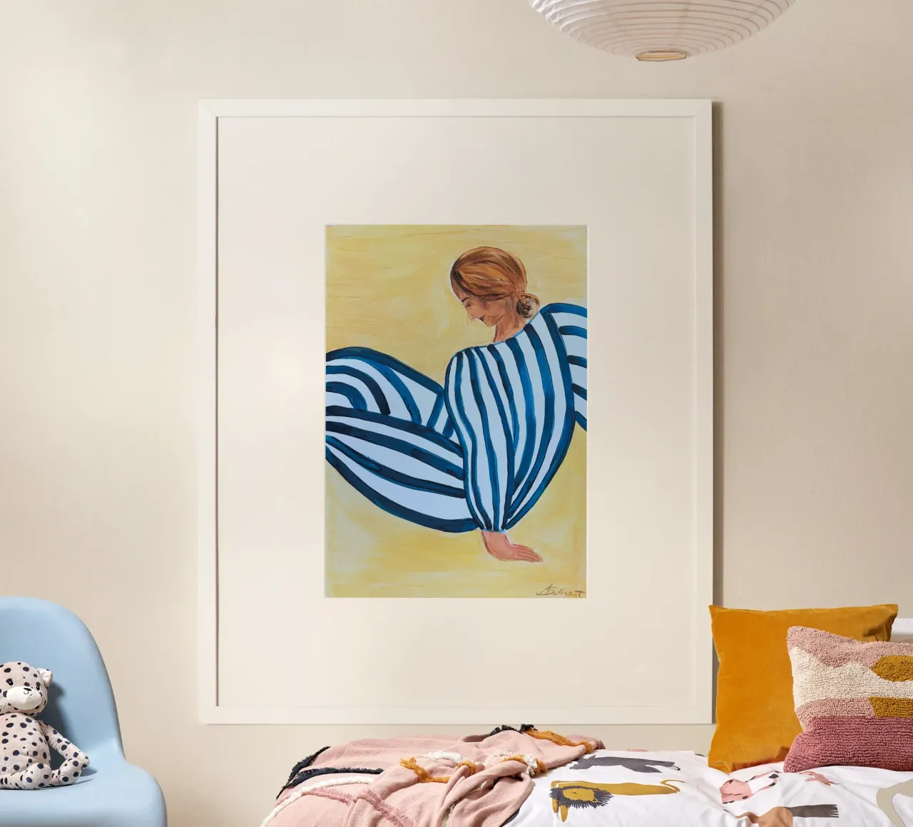 Donna sulla spiaggia poster con telaio in alluminio da Kunst.der.Amelie