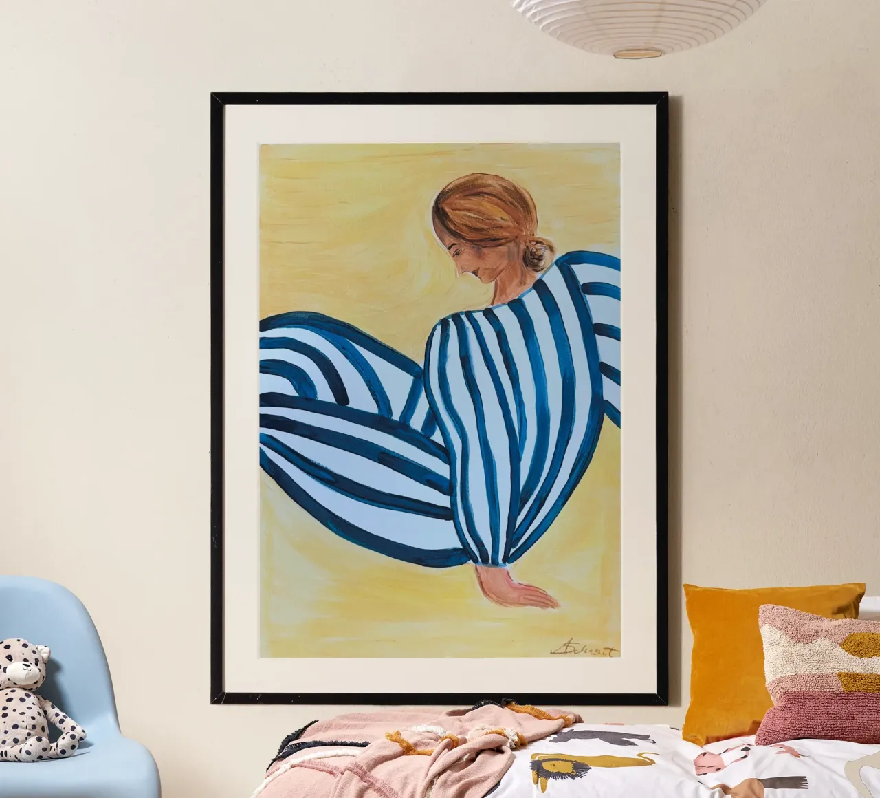 Donna sulla spiaggia poster con telaio in alluminio da Kunst.der.Amelie