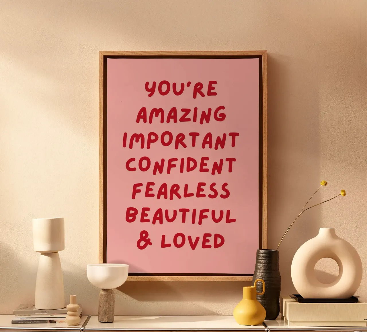 Positieve Affirmatie Quote Print - Motiverende Zelf Liefde canvas met Baklijst van The Art Club