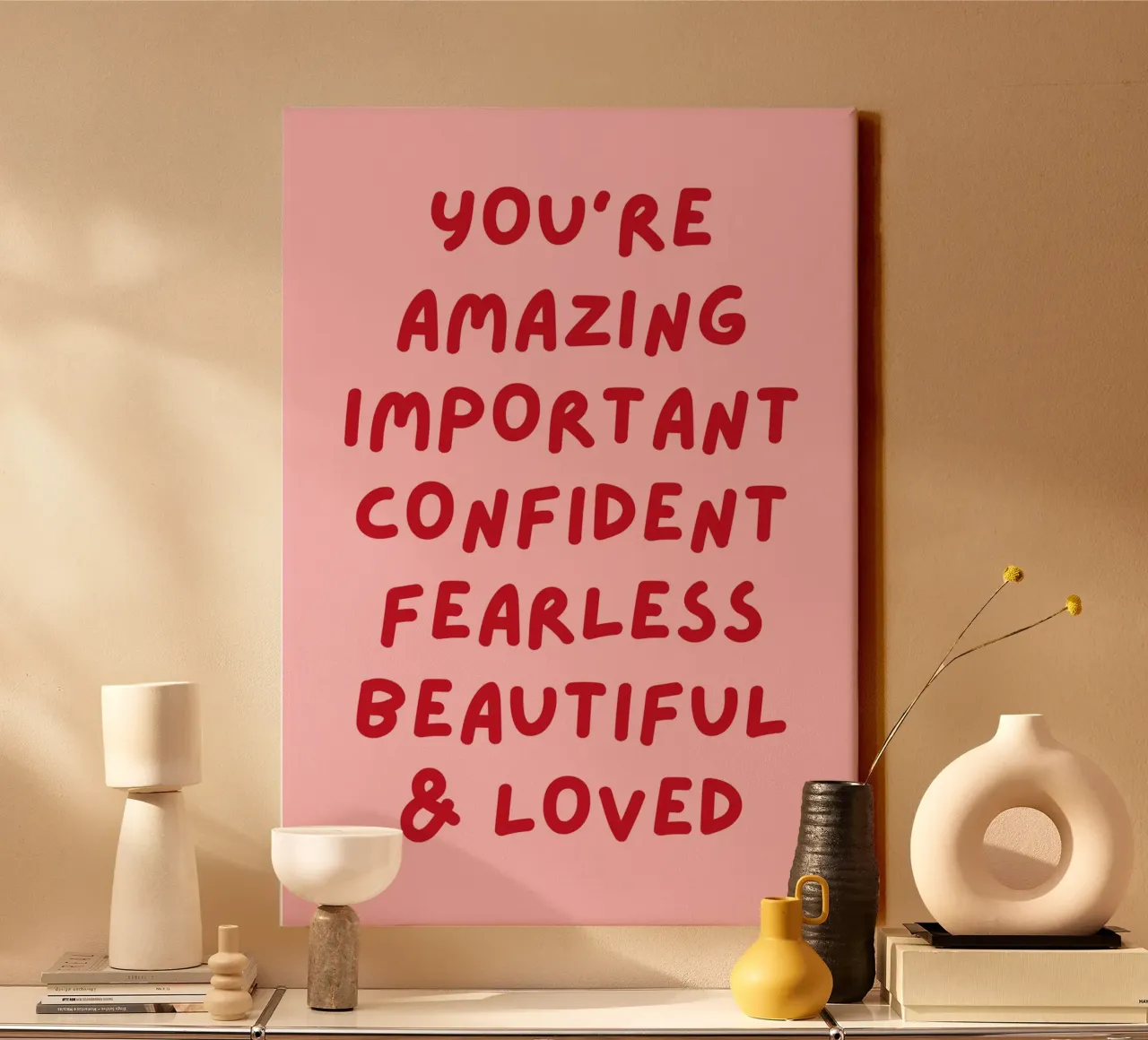 Positieve Affirmatie Quote Print - Motiverende Zelf Liefde canvas met Baklijst van The Art Club