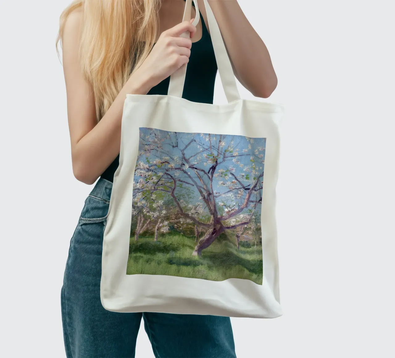 Study of Blooming Trees in an Orchard borsa in juta da apoloprints