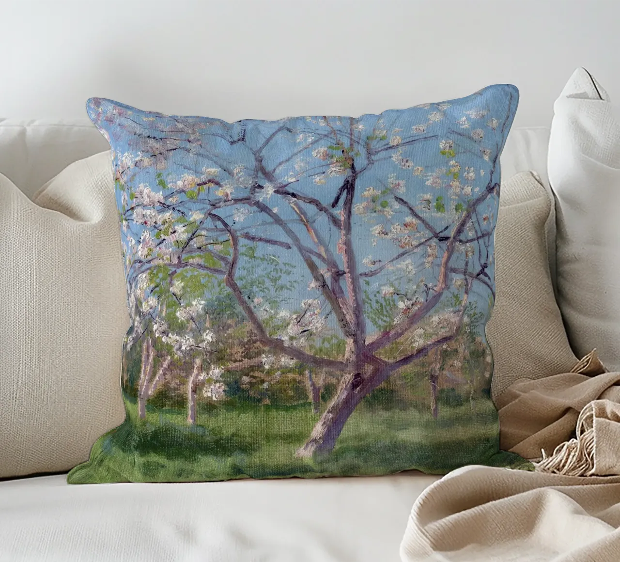 Study of Blooming Trees in an Orchard cuscino da apoloprints