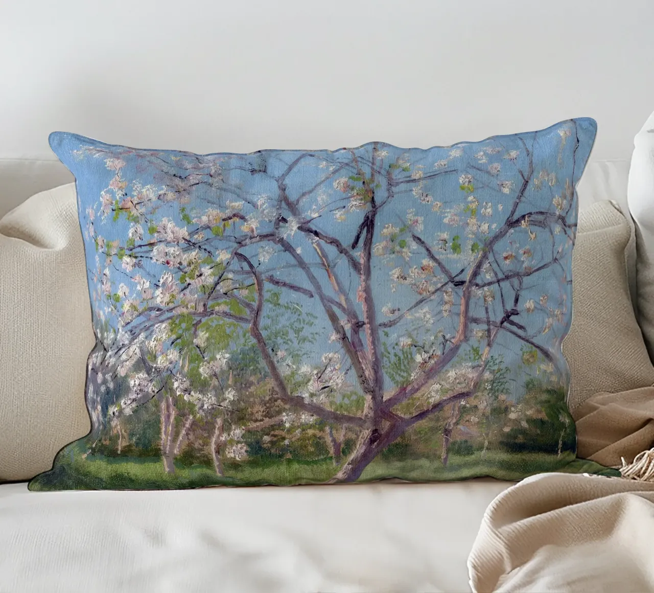 Study of Blooming Trees in an Orchard cuscino da apoloprints