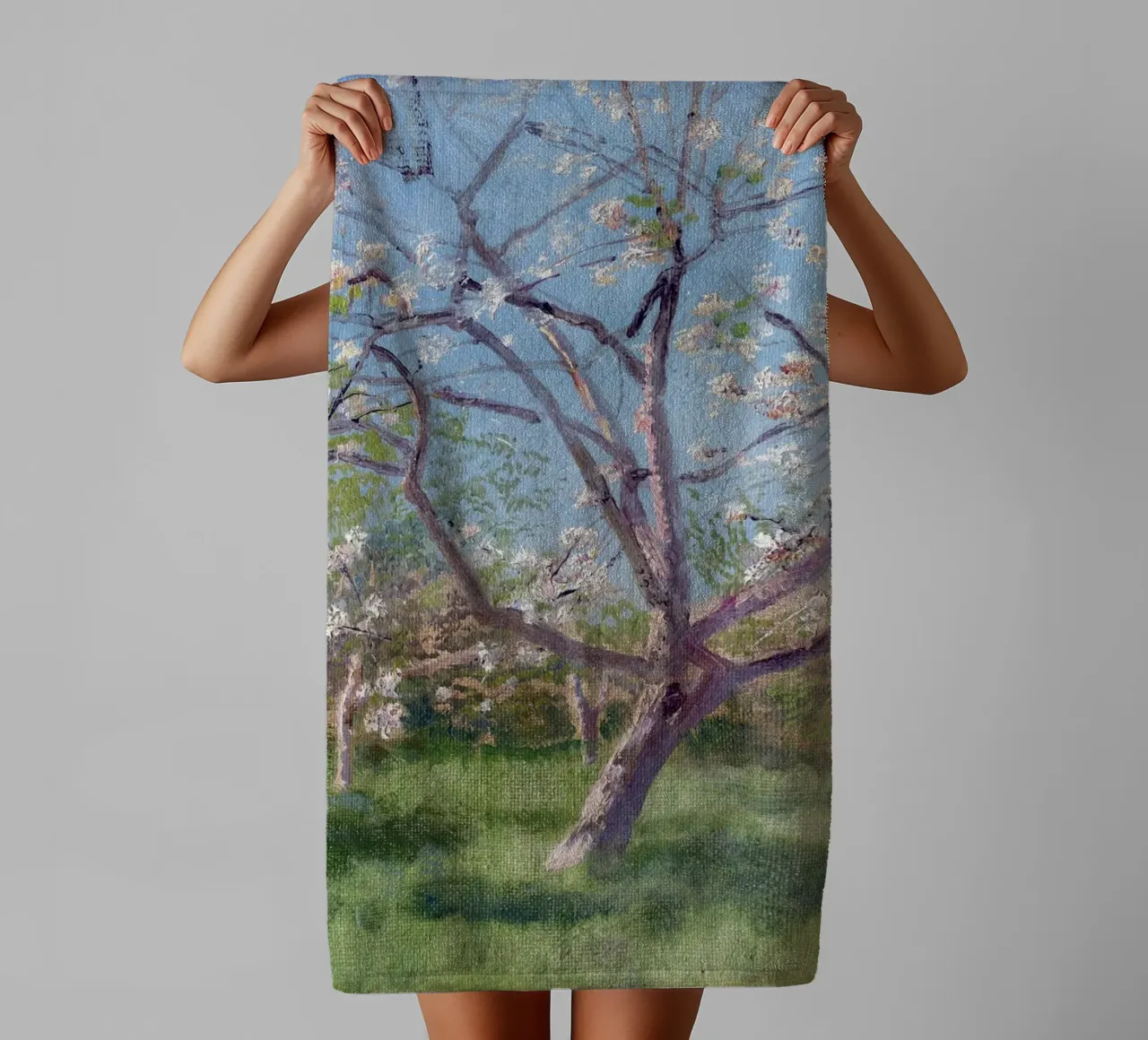 Study of Blooming Trees in an Orchard asciugamano da bagno da apoloprints