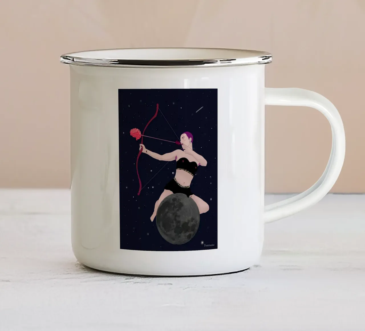 Between Stars & Resistance tazza in smalto da Femlouise.illustrations