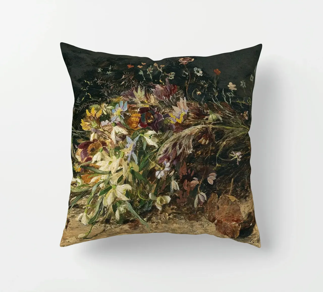 Bouquet of spring flowers with snowdrops cuscino da apoloprints