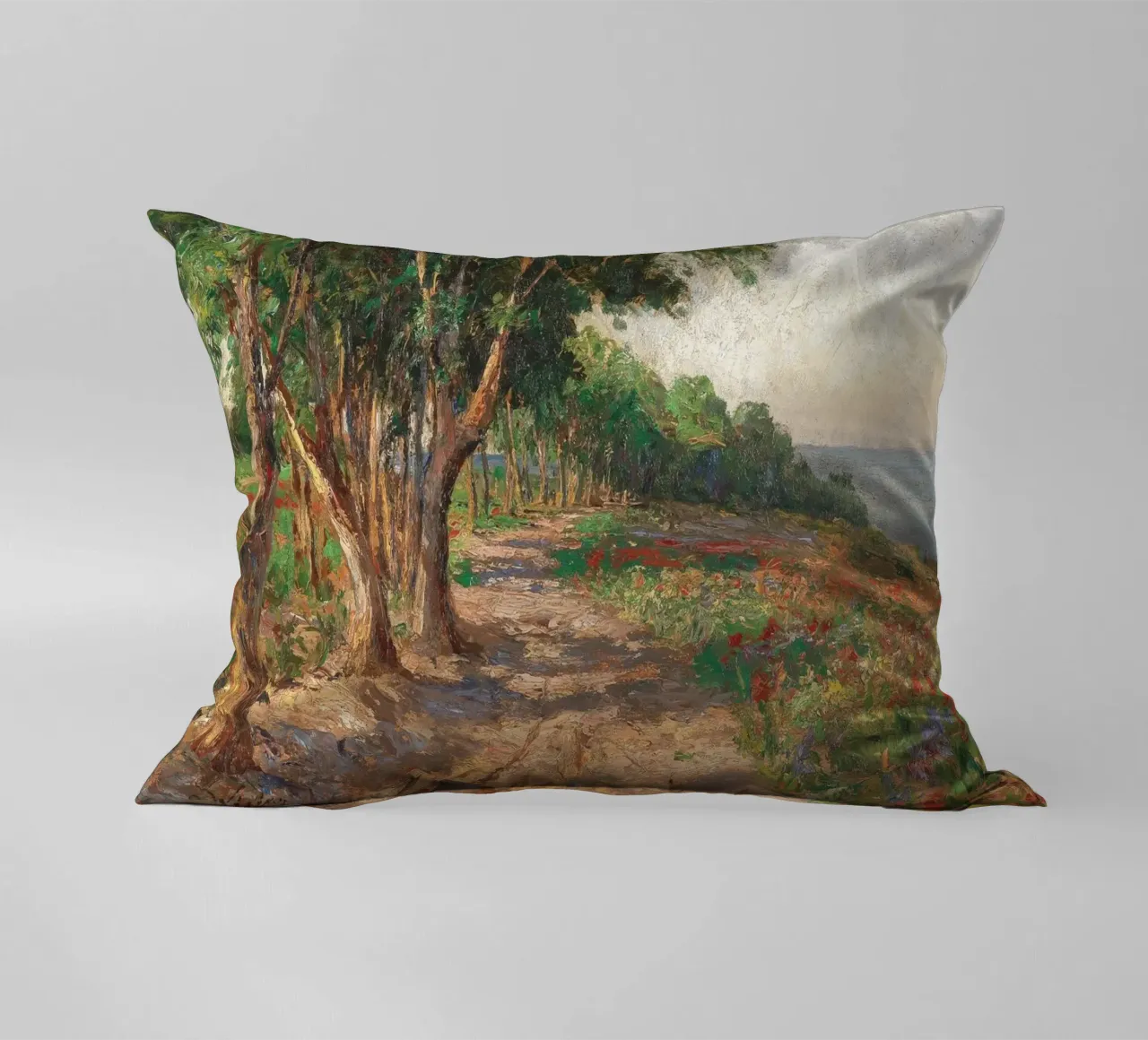 Coastal Landscape with Trees and Flowers cuscino da apoloprints