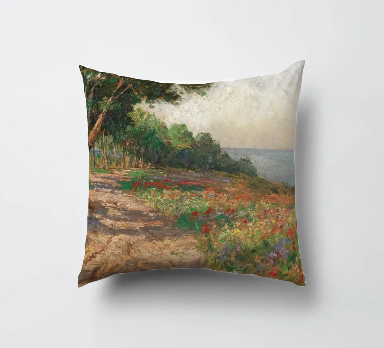 Coastal Landscape with Trees and Flowers cuscino da apoloprints
