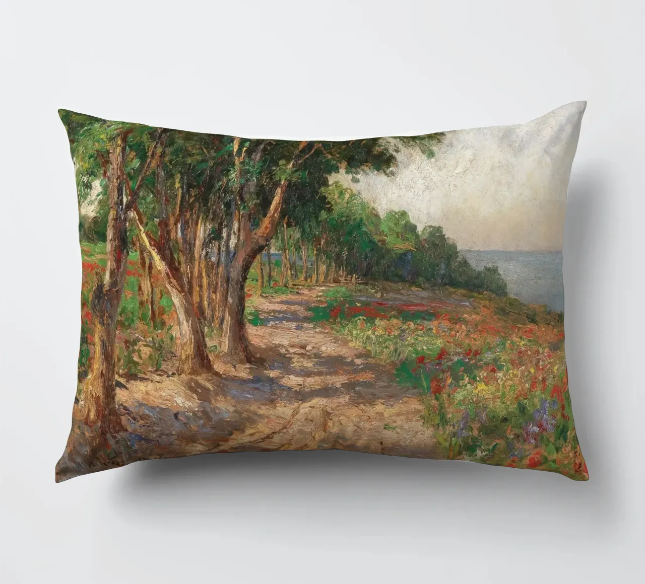 Coastal Landscape with Trees and Flowers cuscino da apoloprints