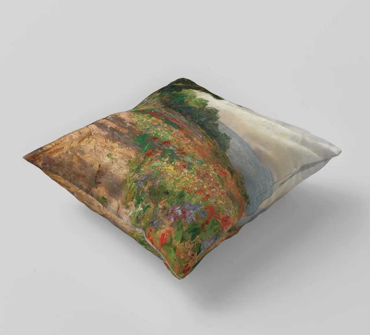 Coastal Landscape with Trees and Flowers cuscino da apoloprints