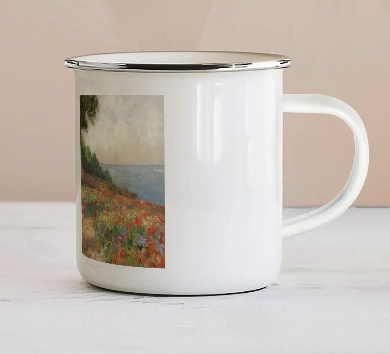 Coastal Landscape with Trees and Flowers tazza in smalto da apoloprints