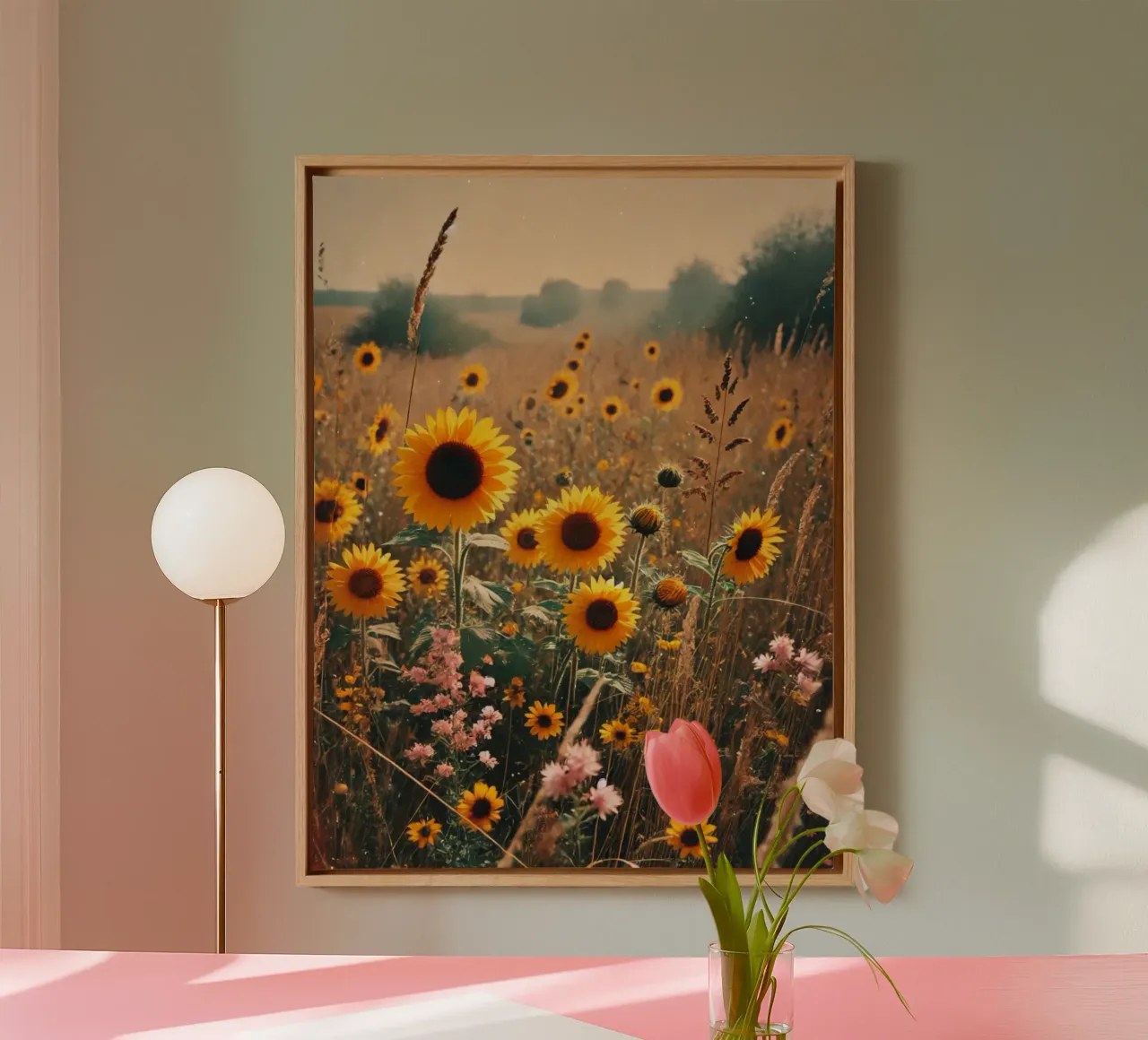 Analoge Wilde Bloemenweide Print canvas met Baklijst van VintageBotanics