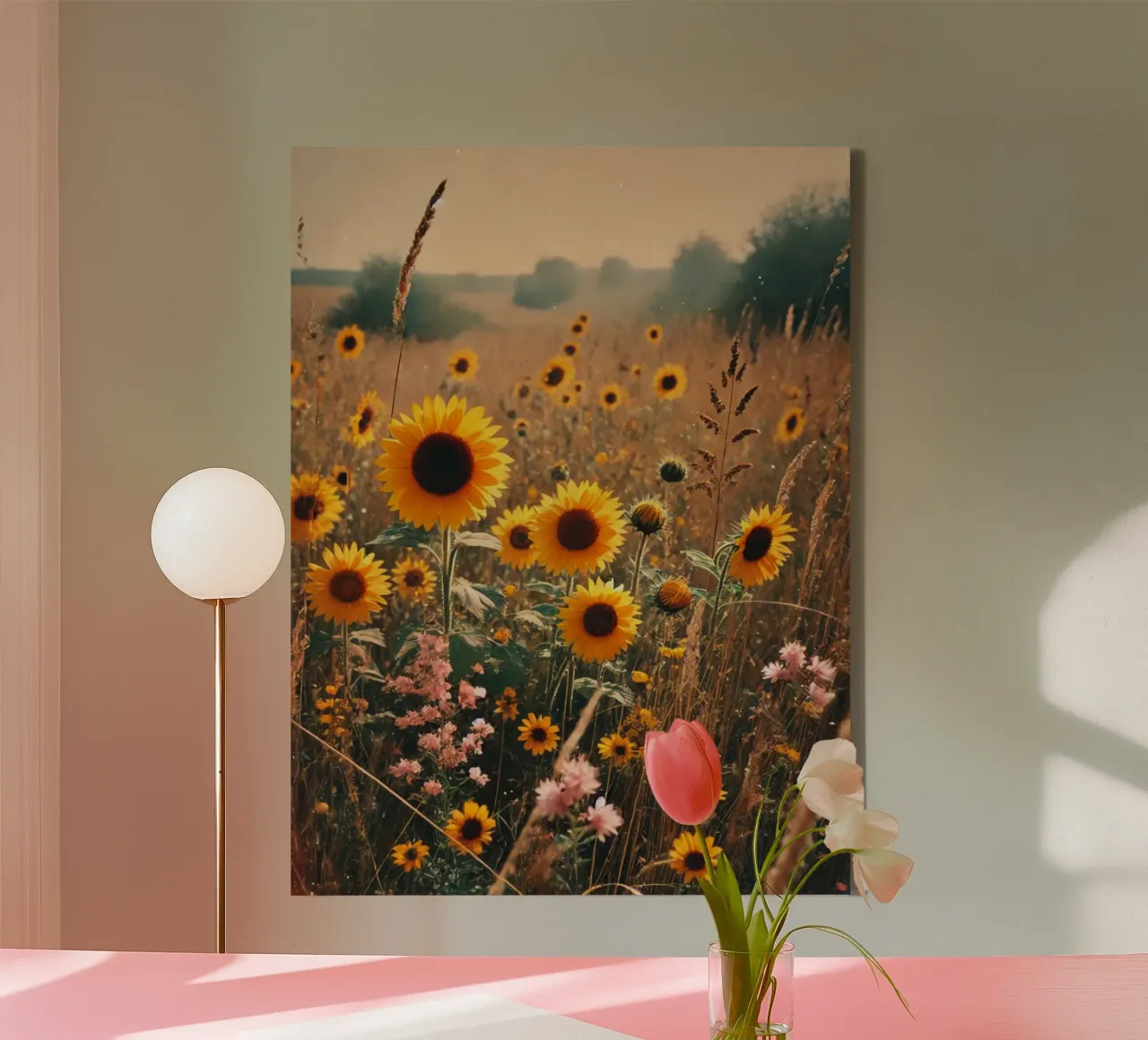 Analoge Wilde Bloemenweide Print canvas met Baklijst van VintageBotanics