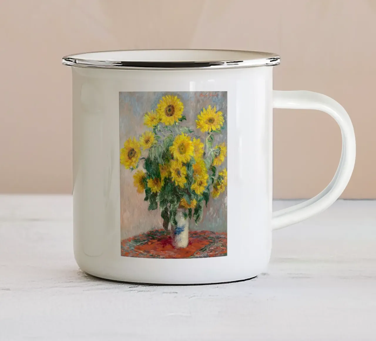 Claude Monet - Bouquet di girasoli tazza in smalto da Jolie Prints