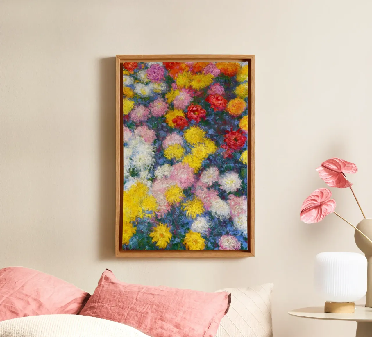 Claude Monet - Letto di crisantemi tela con Cornice a cassetta da Jolie Prints