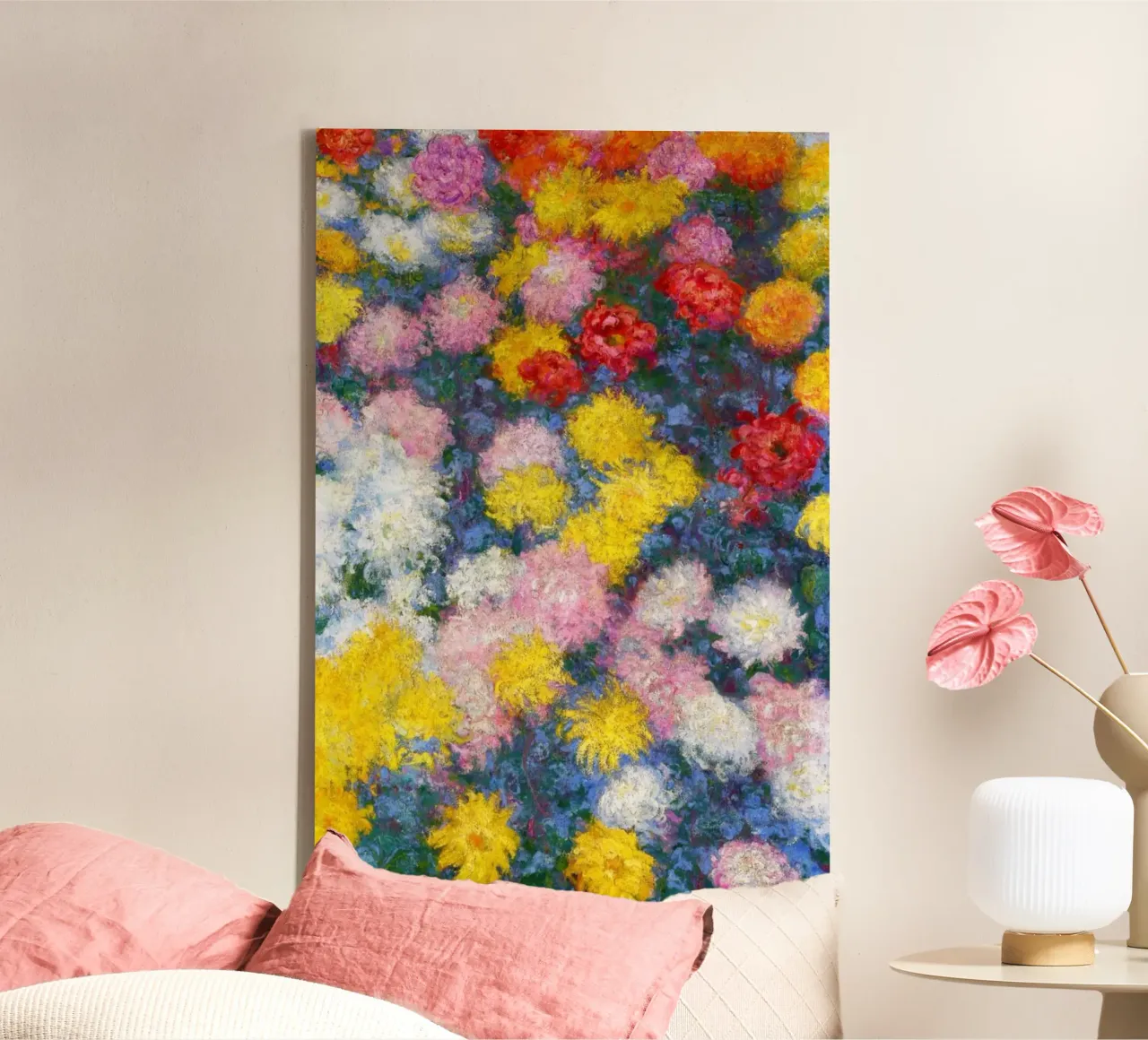 Claude Monet - Letto di crisantemi tela con Cornice a cassetta da Jolie Prints