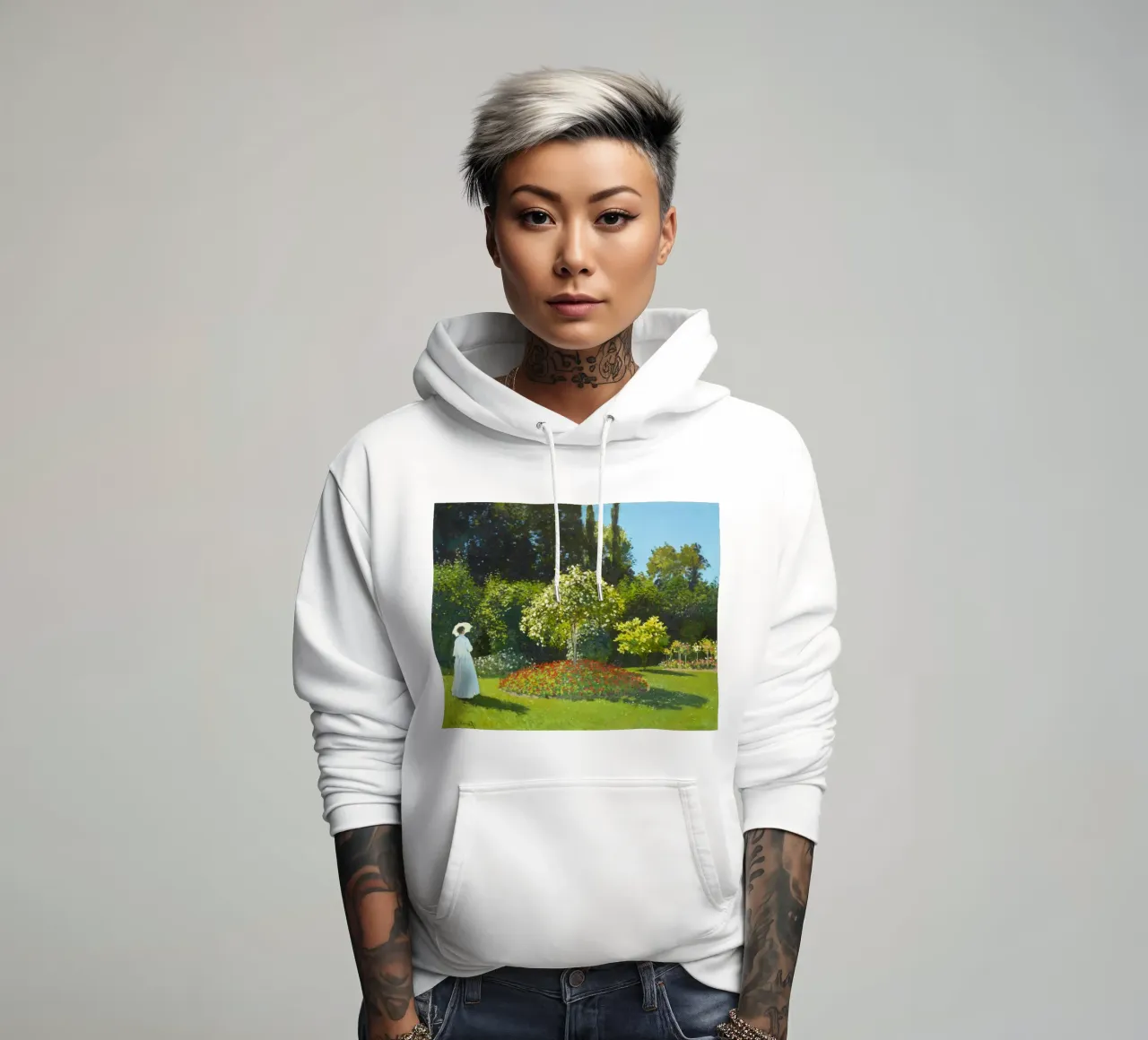 Claude Monet - Signora in giardino felpa con cappuccio da Jolie Prints