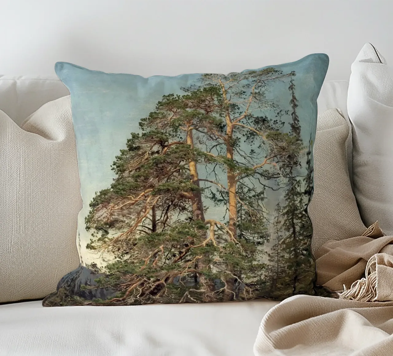 Pine Trees Landscape cuscino da apoloprints