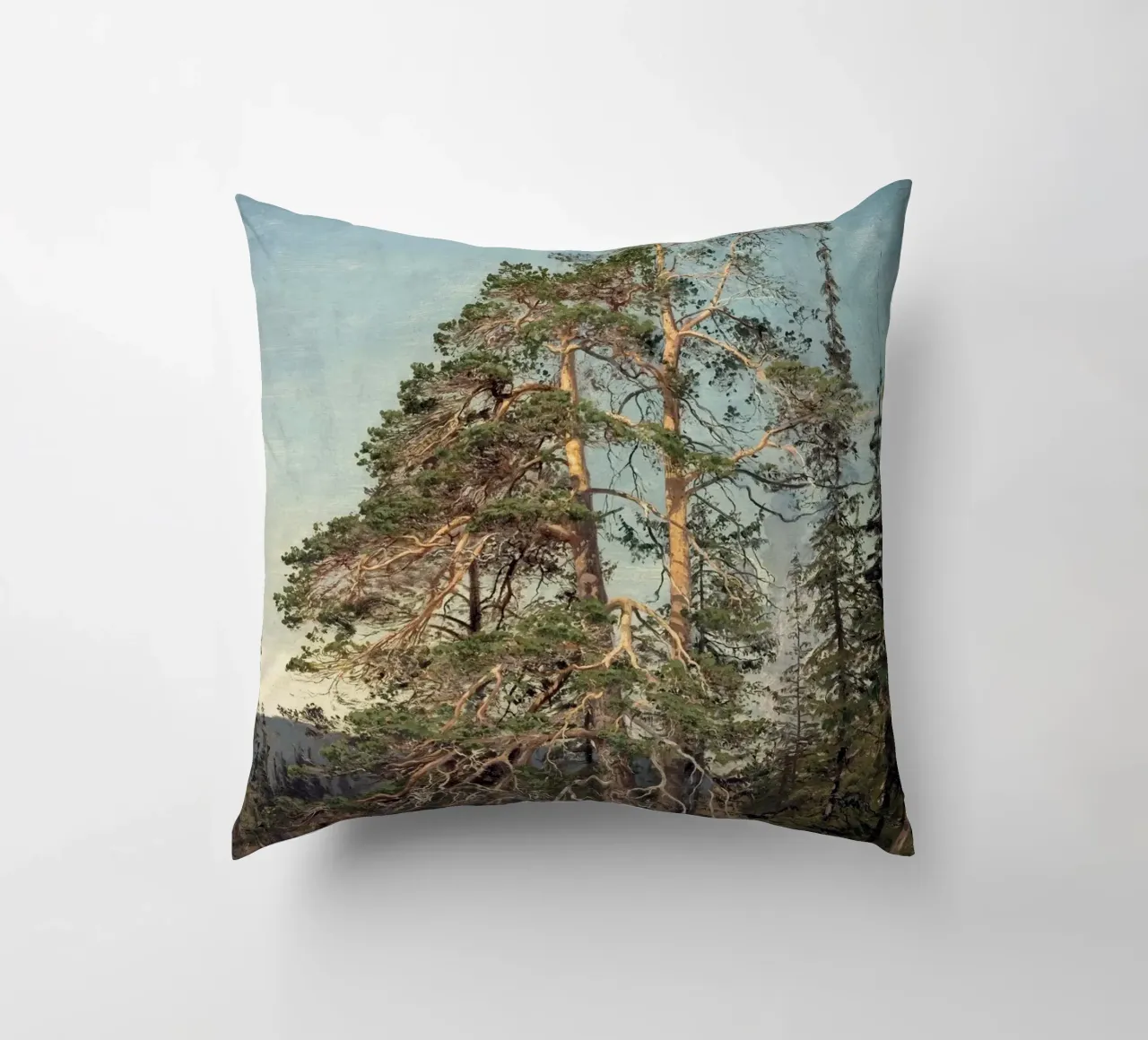 Pine Trees Landscape cuscino da apoloprints