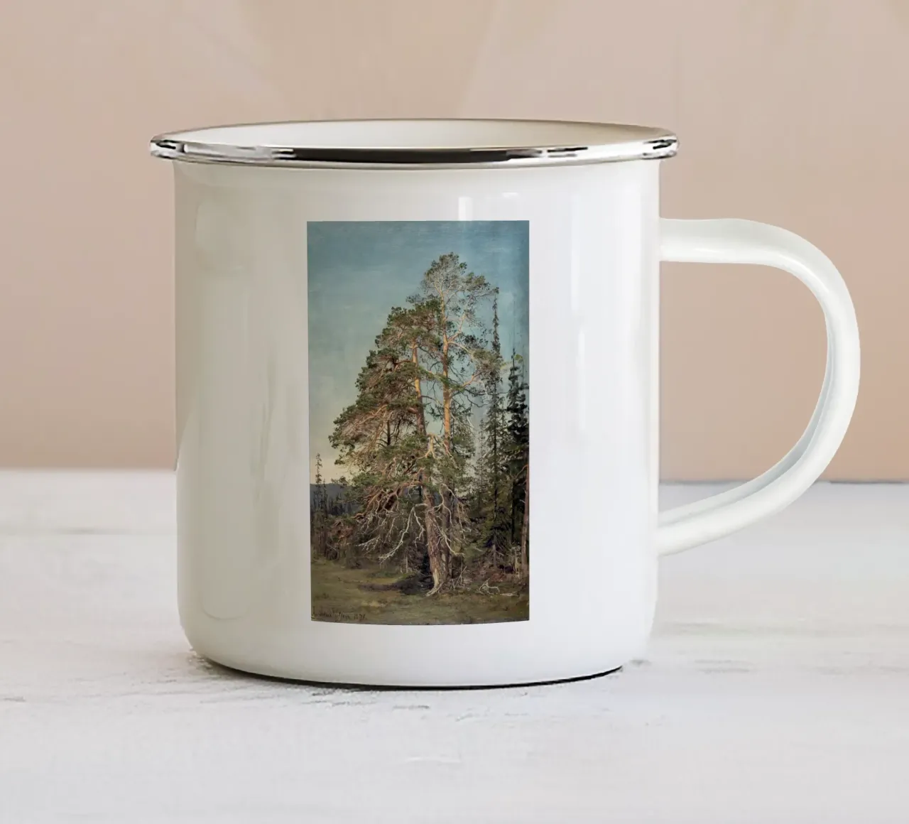 Pine Trees Landscape tazza in smalto da apoloprints