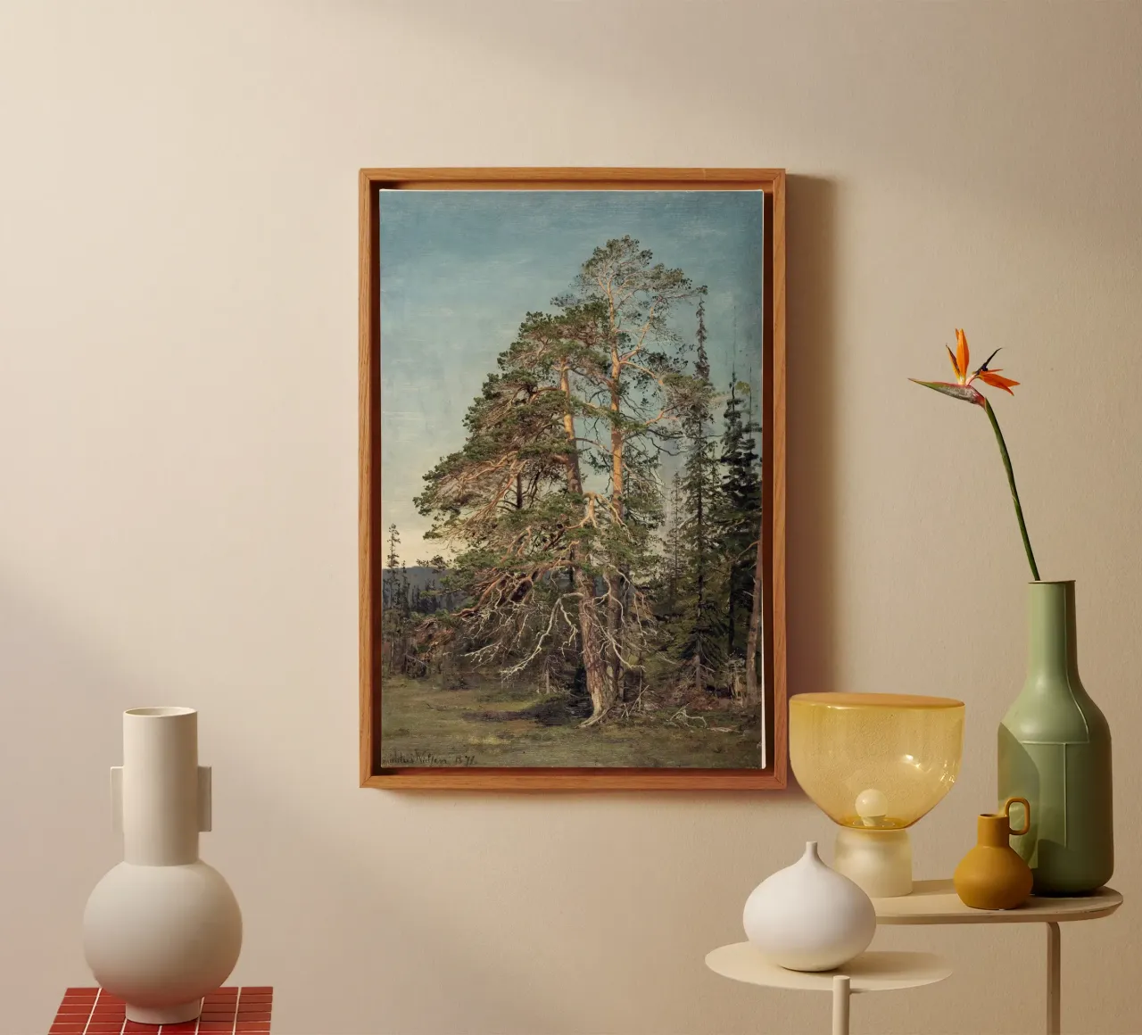 Pine Trees Landscape tela con Cornice a cassetta da apoloprints