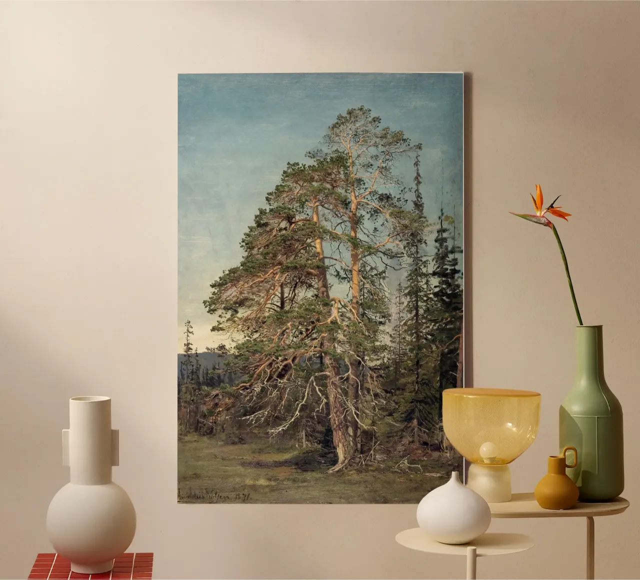 Pine Trees Landscape tela con Cornice a cassetta da apoloprints
