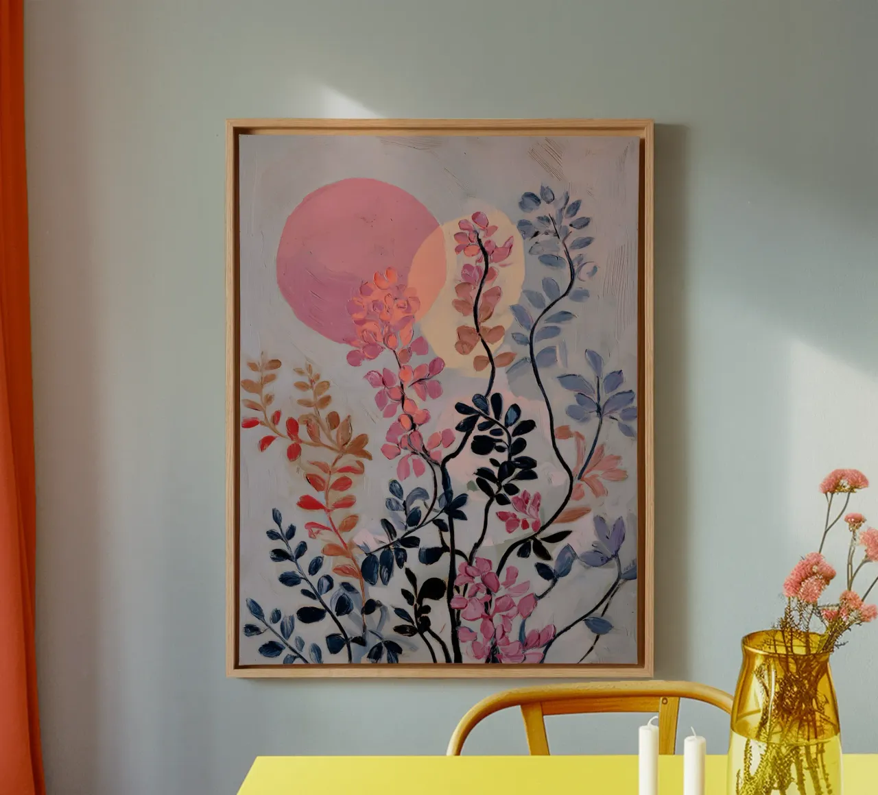 Whimsical Flowers and Moon tela con Cornice a cassetta da Gypsy Galleria
