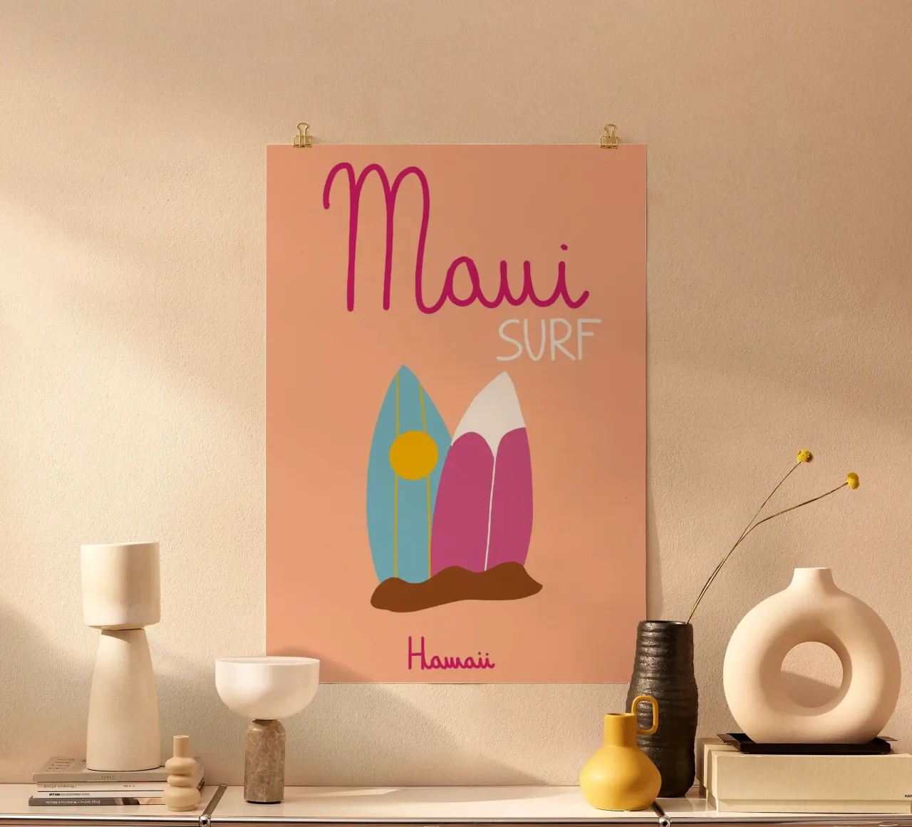 Maui Hawaii, poster sul surf, arte minimalista sulla spiaggia poster da vintagepod