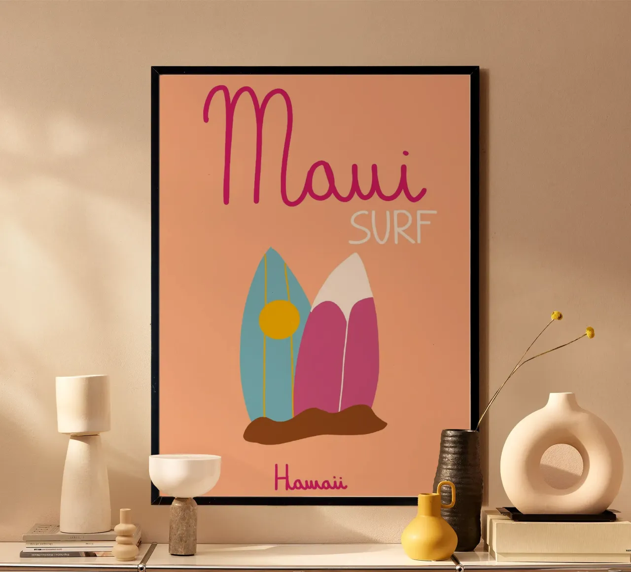 Maui Hawaii, poster sul surf, arte minimalista sulla spiaggia poster da vintagepod
