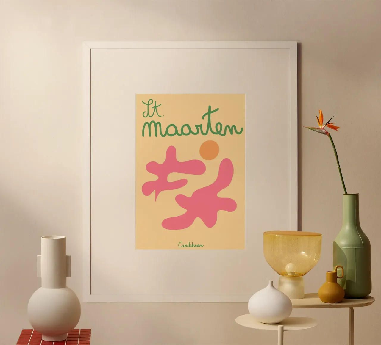 St. Maarten Caraïbes, affiche d'art abstrait, plage poster avec cadre en plastique de vintagepod
