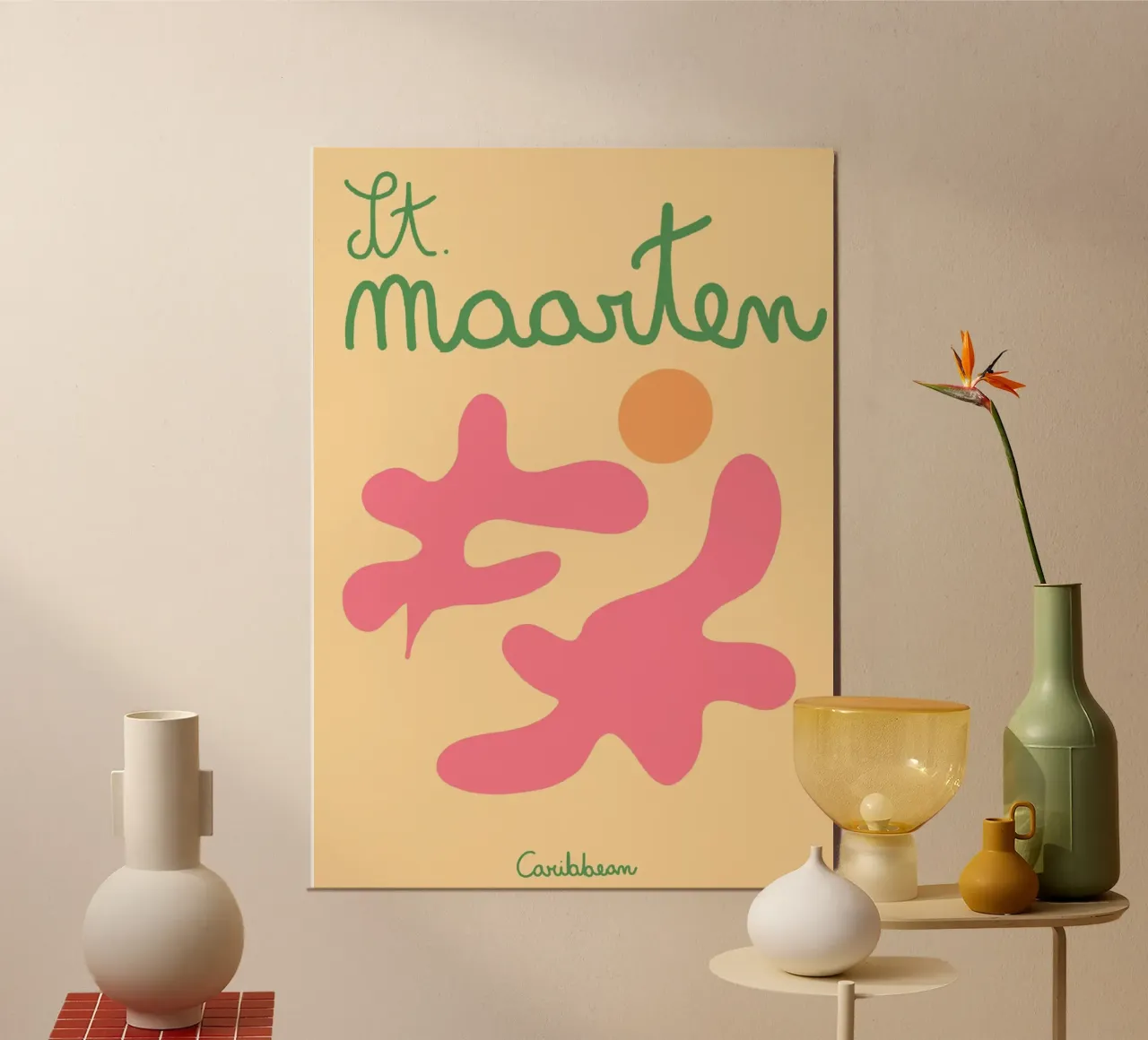 St. Maarten Caraïbes, affiche d'art abstrait, plage poster avec cadre en plastique de vintagepod