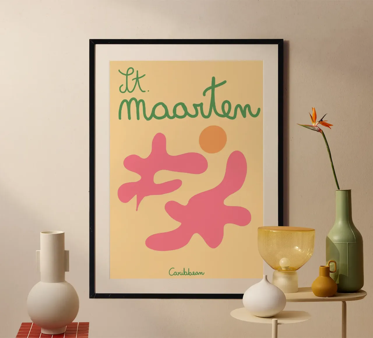 St. Maarten Caraïbes, affiche d'art abstrait, plage poster avec cadre en plastique de vintagepod