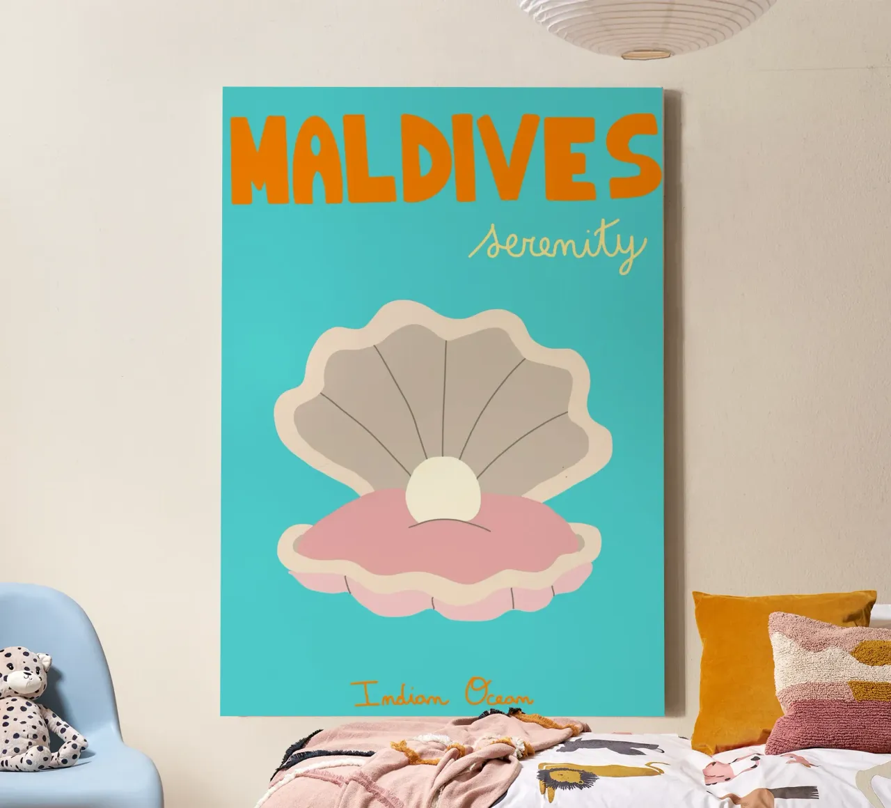 Malediven "Serenity", Austernschalen-Poster, Meereskunst Leinwand mit Schattenfugenrahmen von vintagepod