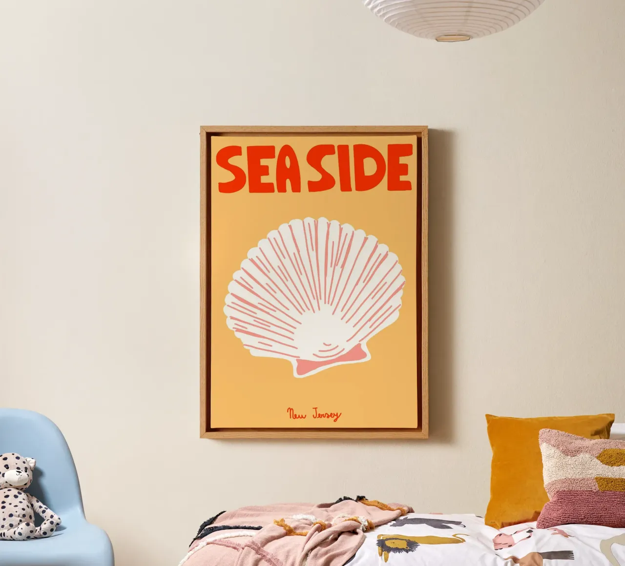 Seaside New Jersey, Poster di conchiglie sulla spiaggia, arte dell'oceano tela con Cornice a cassetta da vintagepod