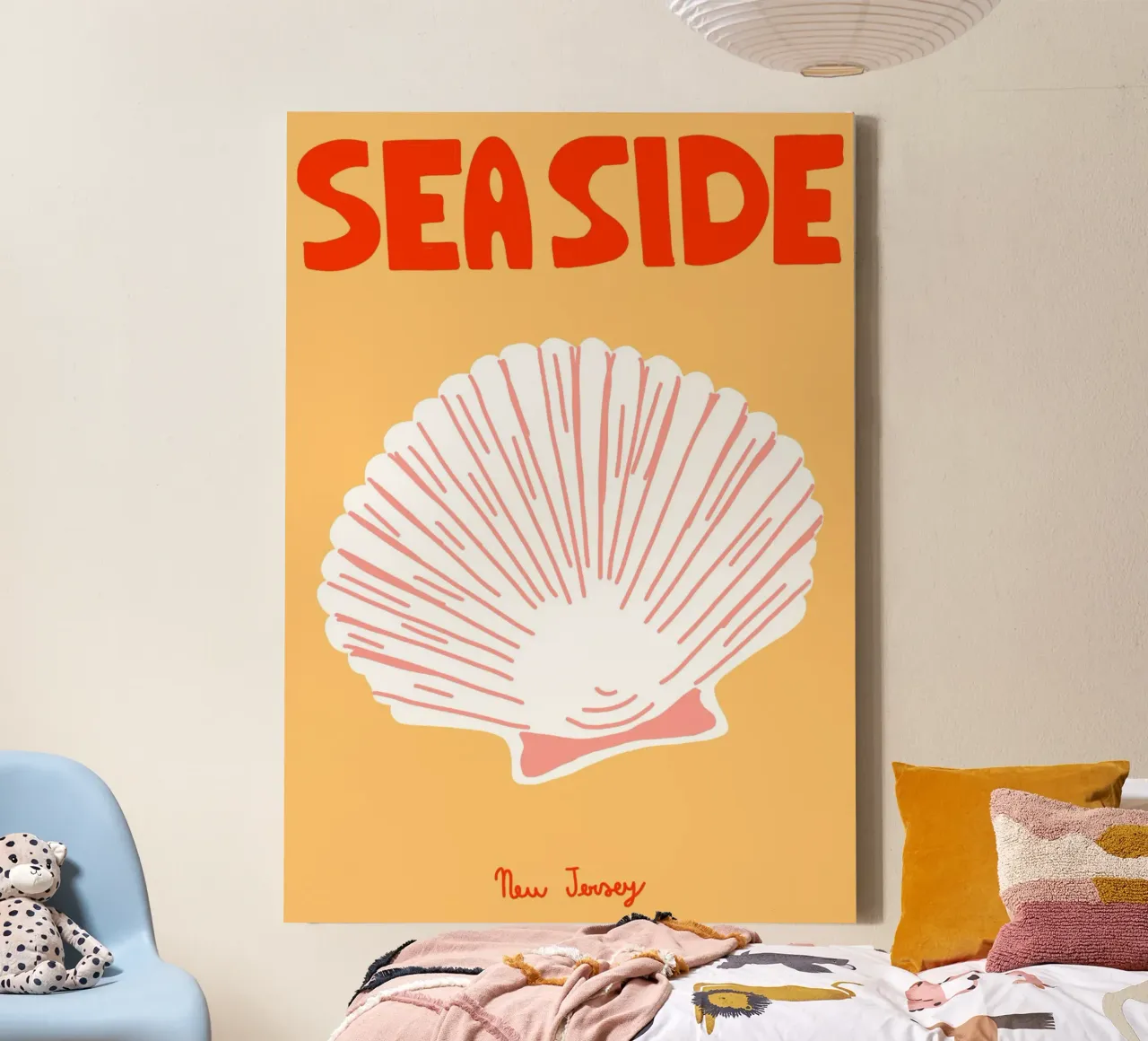 Seaside New Jersey, Poster di conchiglie sulla spiaggia, arte dell'oceano tela con Cornice a cassetta da vintagepod