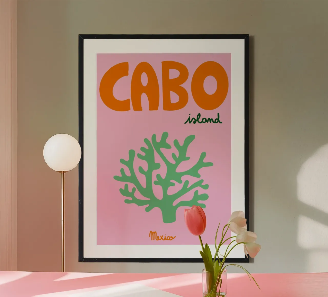 Isola di Cabo Messico, poster di corallo, arte tropicale poster con telaio in legno da vintagepod