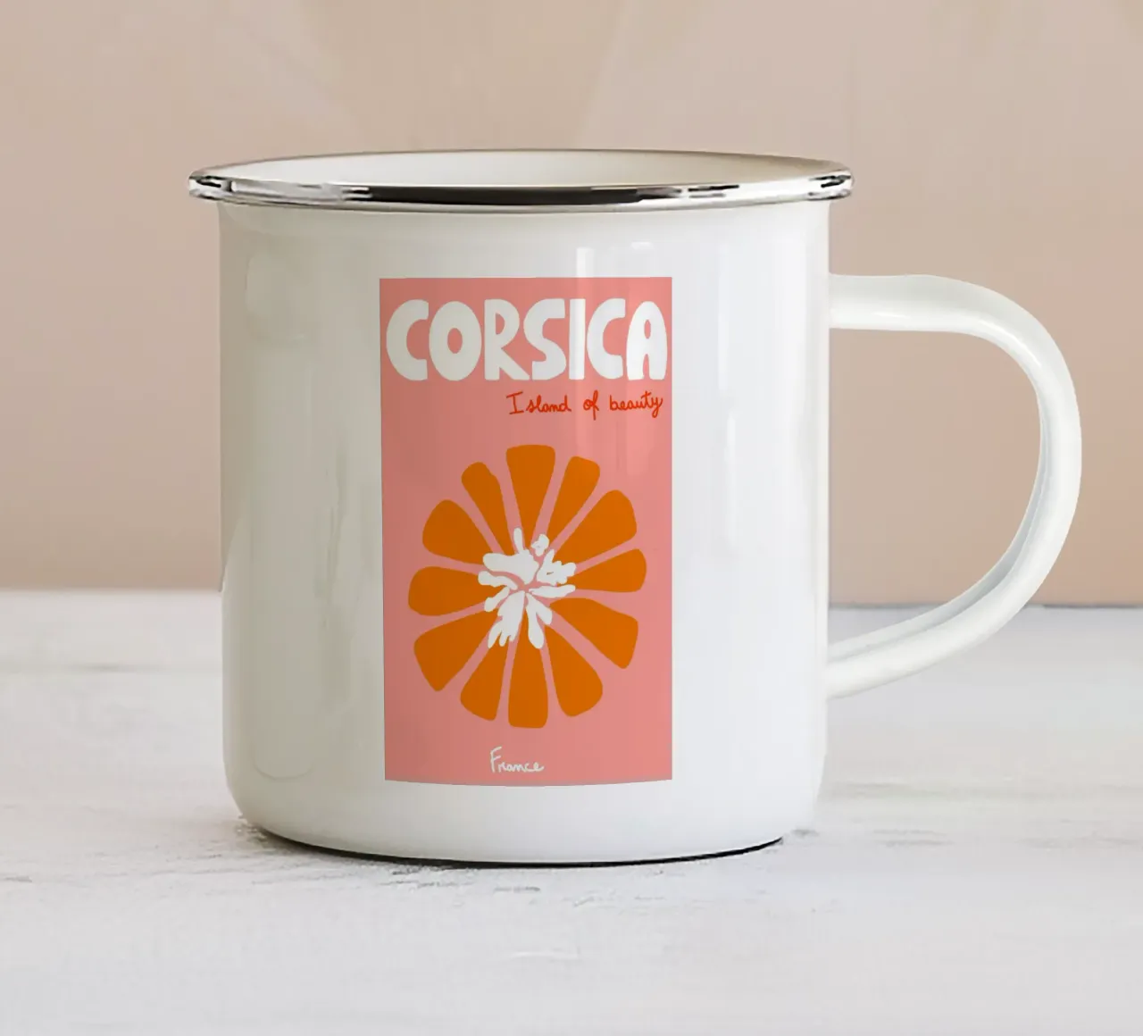 Corsica "Isola della Bellezza", Poster Fiori d'arancio tazza in smalto da vintagepod