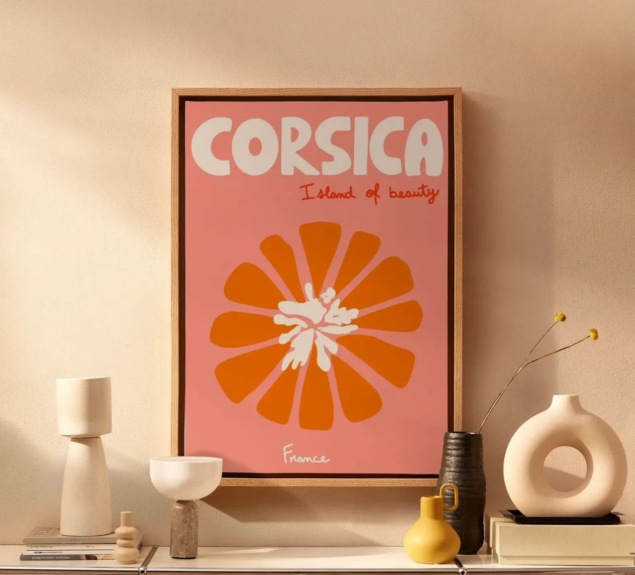 Corsica "Isola della Bellezza", Poster Fiori d'arancio tela con Cornice a cassetta da vintagepod