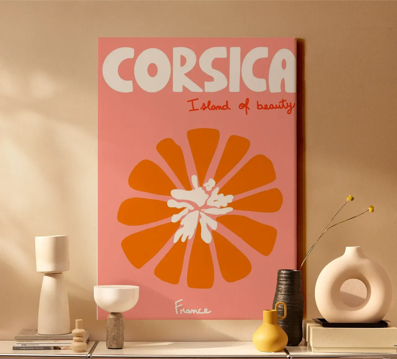 Corsica "Isola della Bellezza", Poster Fiori d'arancio tela con Cornice a cassetta da vintagepod