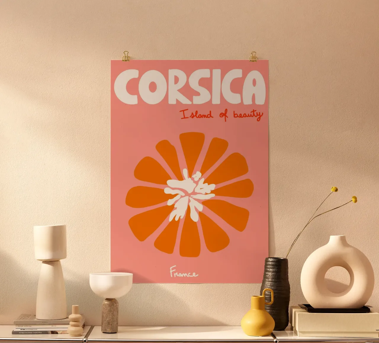 Corsica "Isola della Bellezza", Poster Fiori d'arancio poster con telaio in legno da vintagepod