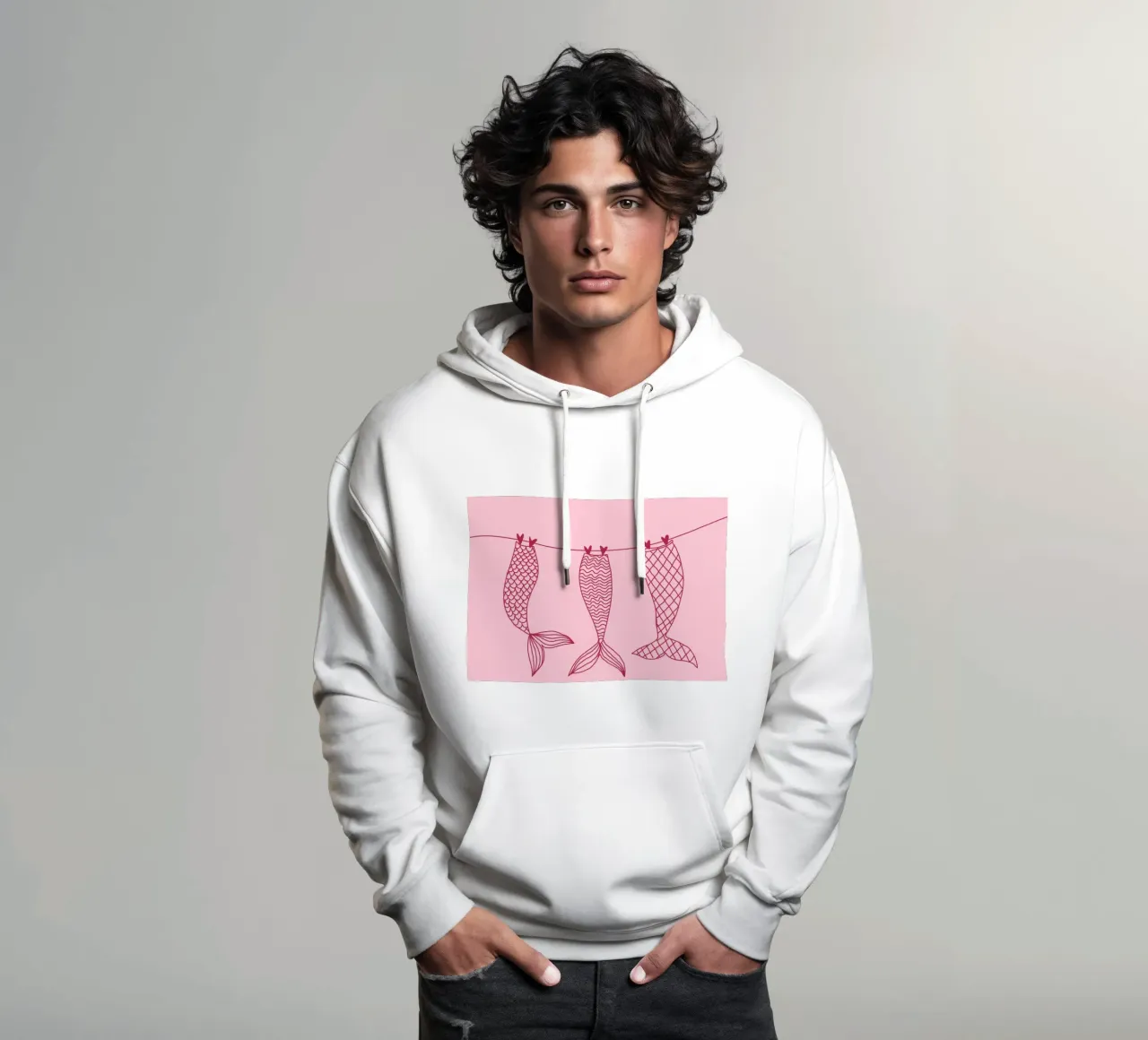 Code di sirena su uno stendino, arte minimalista felpa con cappuccio da vintagepod