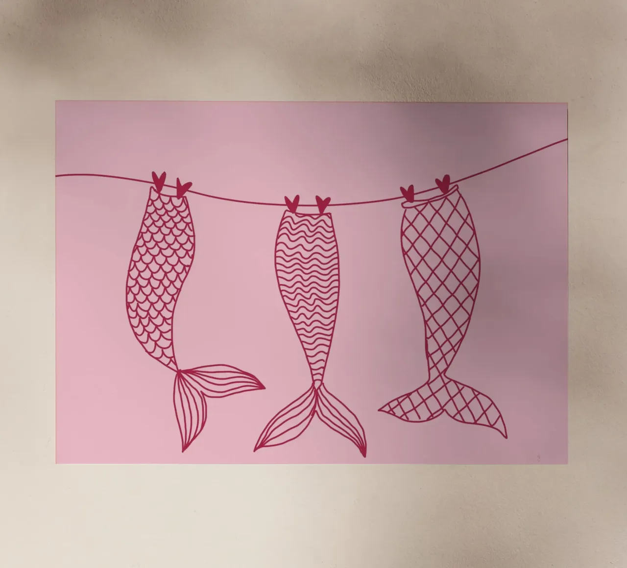 Code di sirena su uno stendino, arte minimalista pellicola backlit da vintagepod