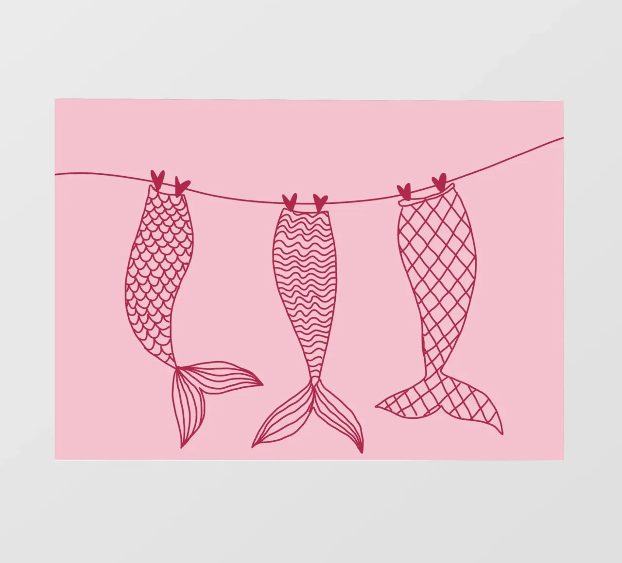 Code di sirena su uno stendino, arte minimalista telo in pvc da vintagepod