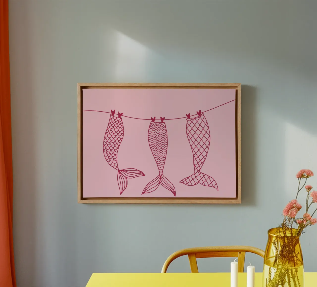Code di sirena su uno stendino, arte minimalista tela con Cornice a cassetta da vintagepod