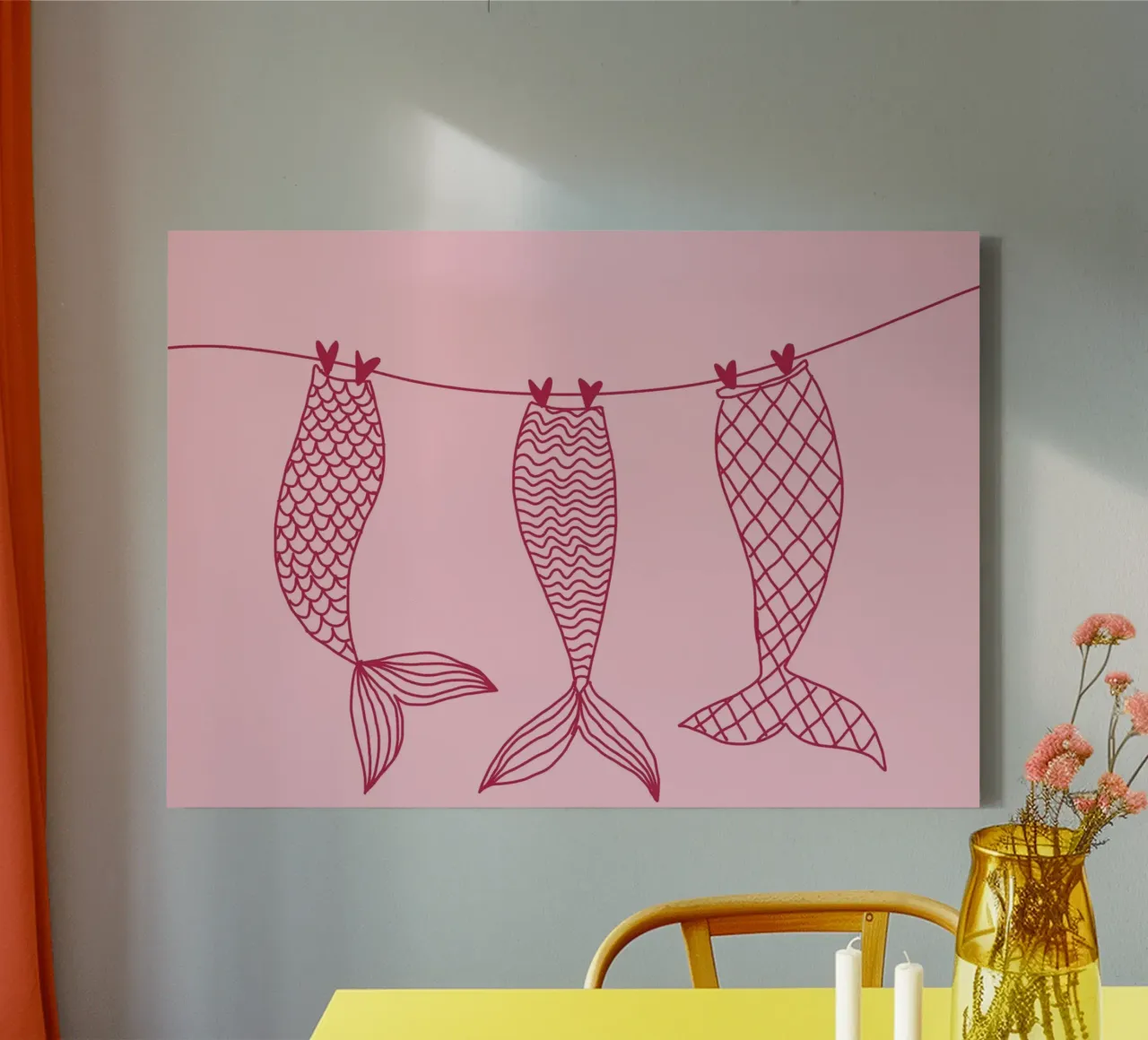 Code di sirena su uno stendino, arte minimalista tela con Cornice a cassetta da vintagepod