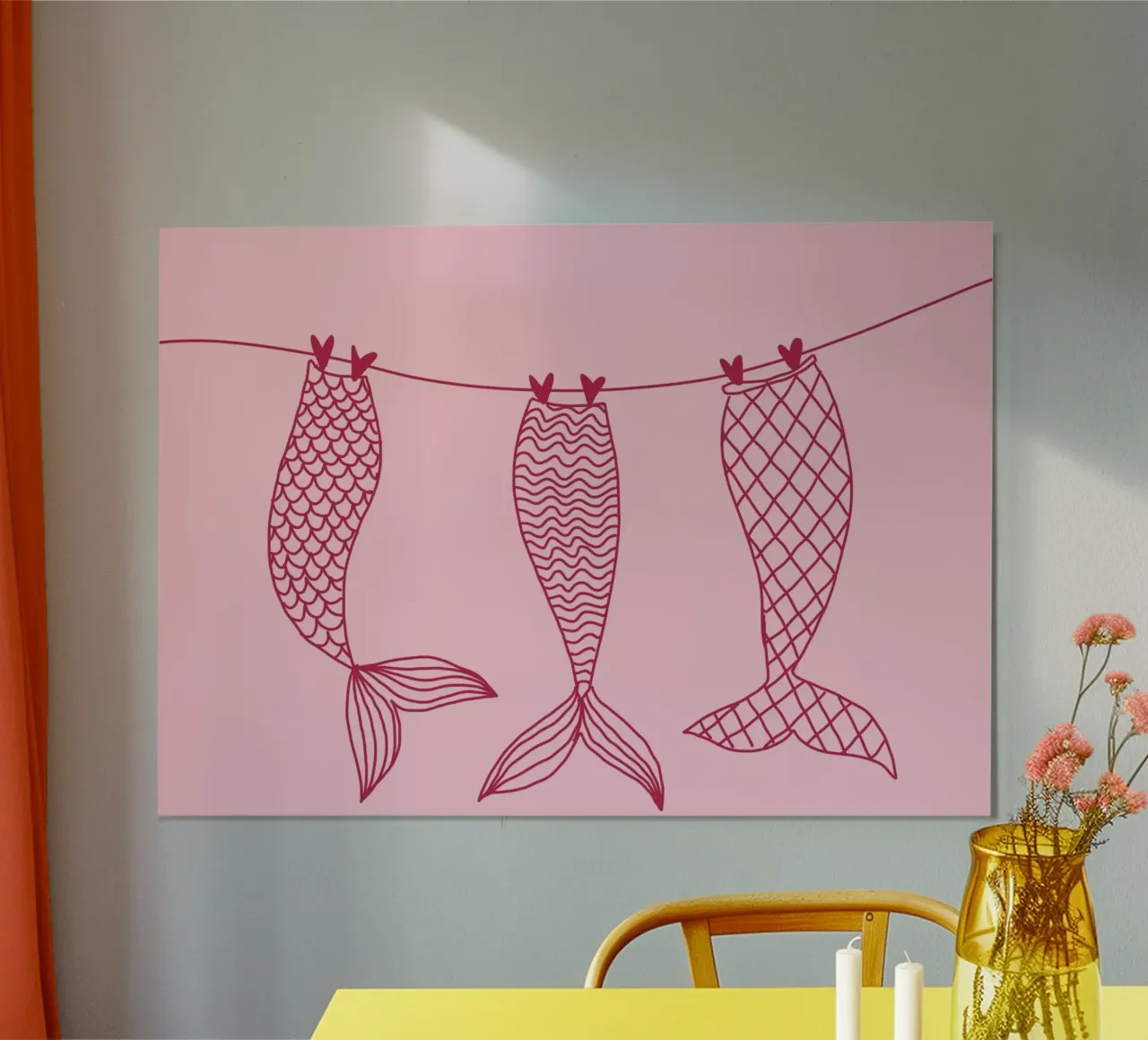 Code di sirena su uno stendino, arte minimalista poster con telaio in plastica da vintagepod